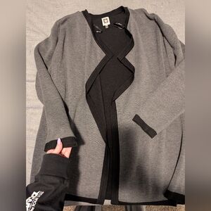Anne Klein Grey Knit Cardigan With Black Trim